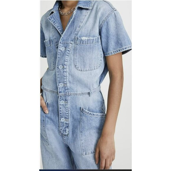 Pistola Denim Jumpsuit Grover Short Sleeve Jean One Piece Size Large NWT - Picture 4 of 9